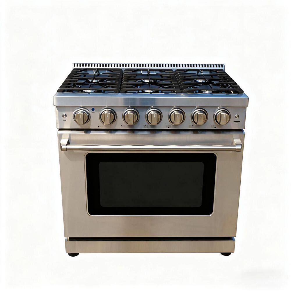 36 in. 6 Burners Freestanding Gas Range in Stainless Silver with Two Halogen Light price history on PriceWatchPro