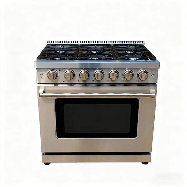 36 in. 6-Burners Slide-in Gas Range with Triple-Layer Tempered Glass Door in Stainless Steel