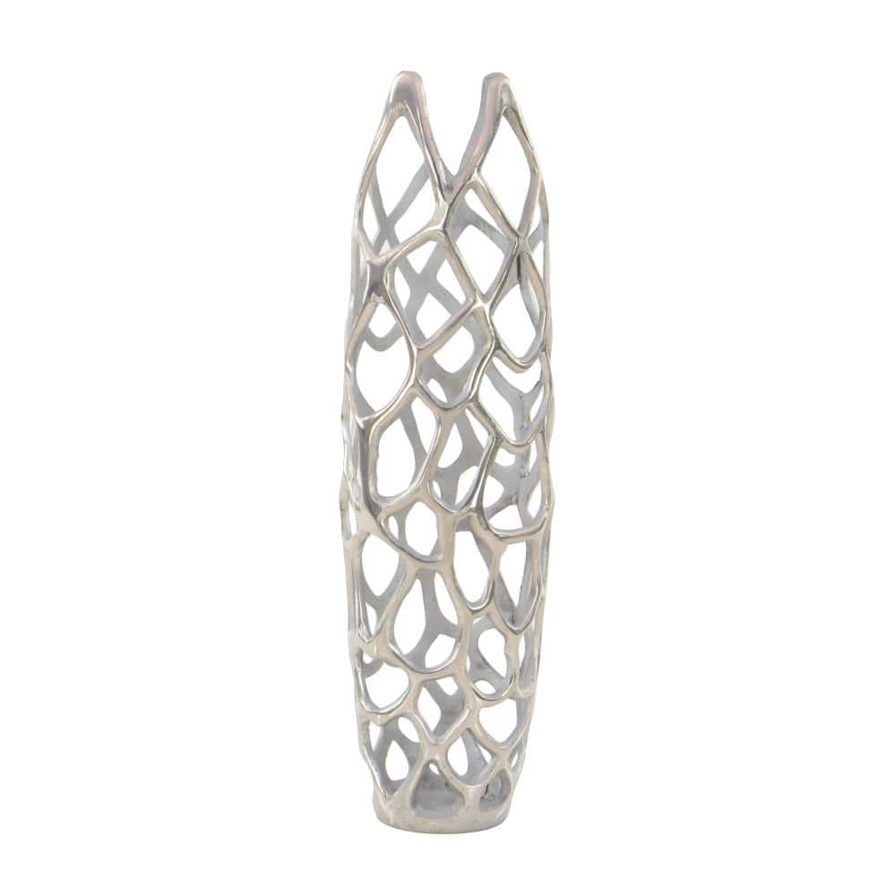 Silver Coral Open Design Aluminum Floor Vase