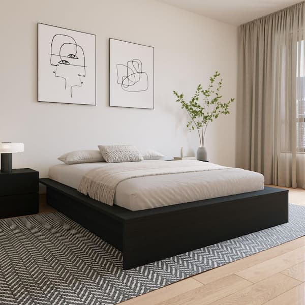 James Black Engineered Wood Frame Queen Size Platform Bed