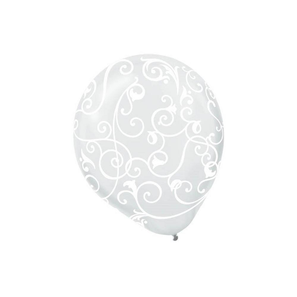 UPC 013051370183 product image for Amscan 12 in. Clear with White Scroll Latex Balloons (6-Count, 9-Pack) | upcitemdb.com