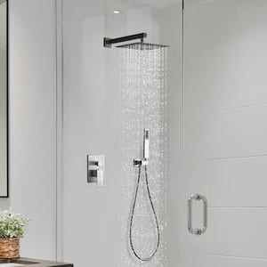 2-Spray Square 12 in. Rain Shower Head with Single-Handle Hand Shower Faucet in Brushed Nickel
