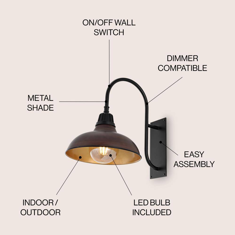 Stanley 12.25" Copper and Black Industrial Gooseneck Sconce