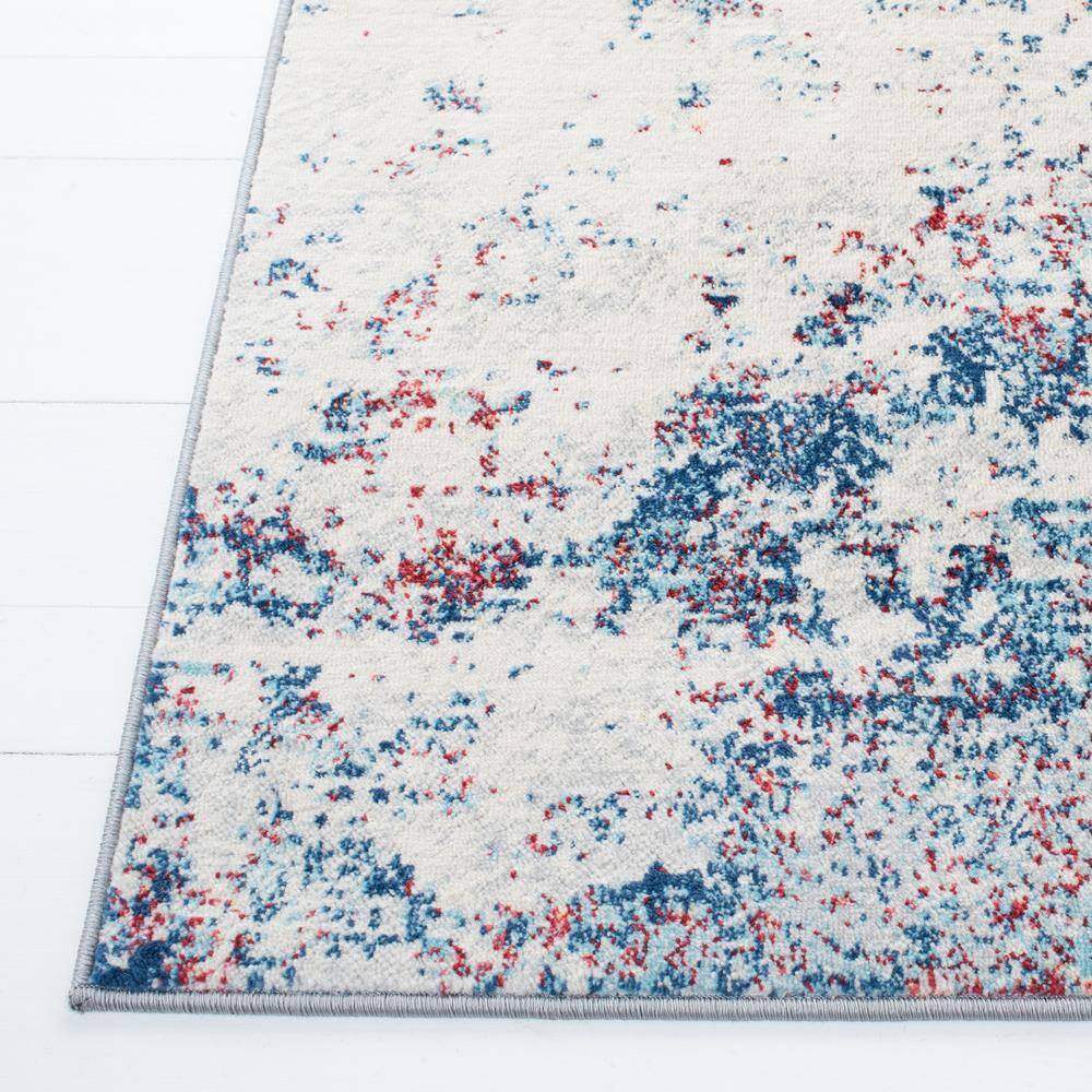 Navy and Red Synthetic Reversible Hand-Knotted Rug