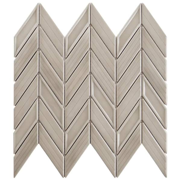 Ivy Hill Tile Medley Chevron Warm Gray 4 in. x 0.35 in. Glossy Ceramic Mosaic Wall Tile Sample