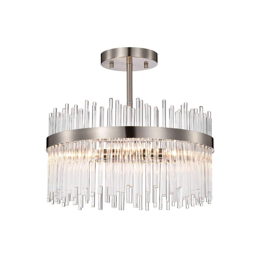 "Reina 17"" in diameter 4-light Satin Nickel Flush Mount with Clear Glass Bars" price history on PriceWatchPro