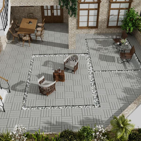 Tidoin Outdoor 1 ft. x 1 ft. Composite Deck Tile in Light Gray(22 Per Box)