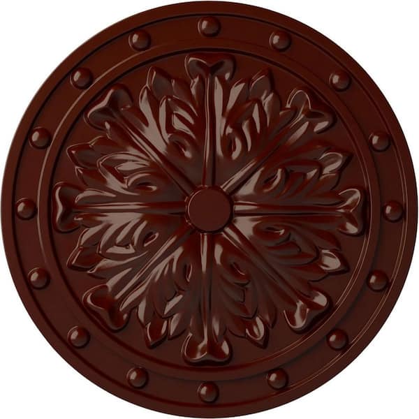 Ekena Millwork 1-1/2" x 20-1/2" x 20-1/2" Polyurethane Foster Acanthus Leaf Ceiling Medallion, Brushed Mahogany