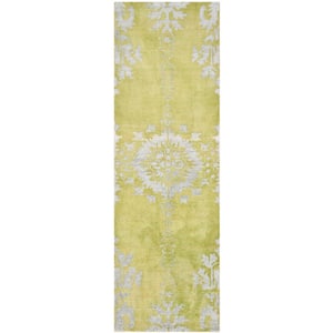 Stone Wash Chartreuse 3 ft. x 6 ft. Floral Runner Rug