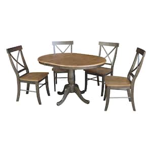 Laurel 5-Piece 36 in. Hickory/Coal Extendable Solid Wood Dining Set with Alexa Chairs
