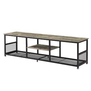 Industrial TV Stand for Televisions up to 70 in. 62 in. TV Console with Open Storage Shelves 3-Tiers Console Table, Gray