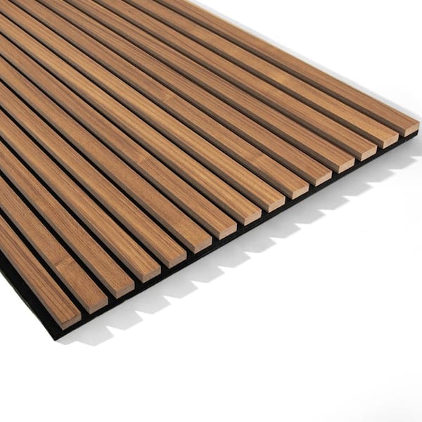 4/5in. x 2ft. x 4ft. Teak Slat MDF Decorative Acoustic Wall Paneling, 3D Fluted Sound Absorbing Panels (4-Pack)