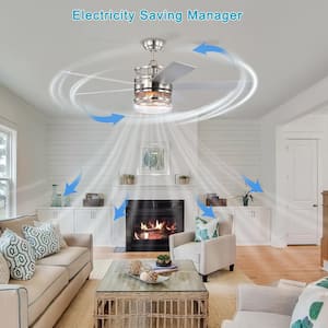 Modern 52 in. Indoor Nickel Ceiling Fan with Glass Lampshade, 2-Color-Option Blades and Remote Included