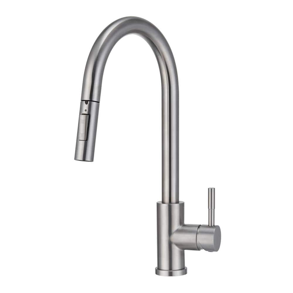 Mondawe High Arc Pull Down Single Handle Surface Mount Kitchen Faucet In Brushed Nickel Sus