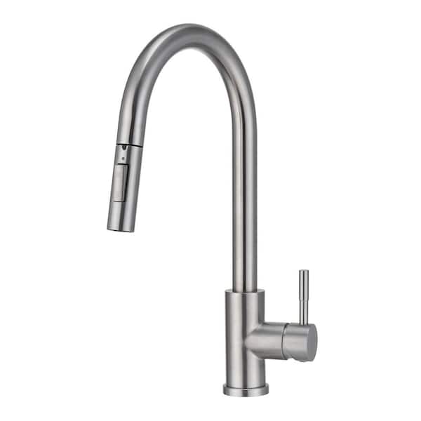 Mondawe High Arc Pull Down Single Handle Surface Mount Kitchen Faucet in Brushed Nickel SUS Stainless Steel