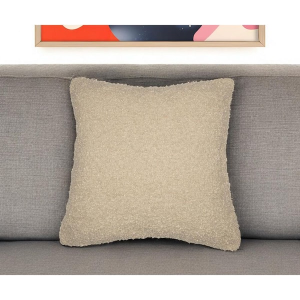 HomeRoots Beige Solid Polyester 20 in. x 20 in. Throw Pillow
