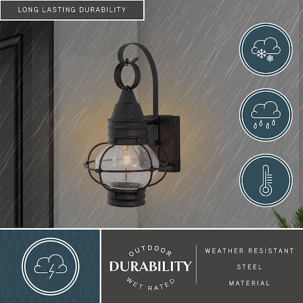 Chatham 1 Light Black Coastal Outdoor Wall Lantern Clear Glass