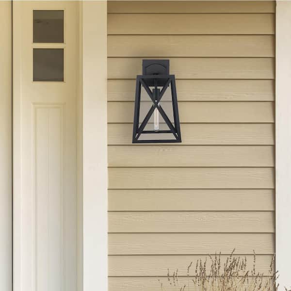 1 Light Black Outdoor Wall Light Fixture with Clear Glass