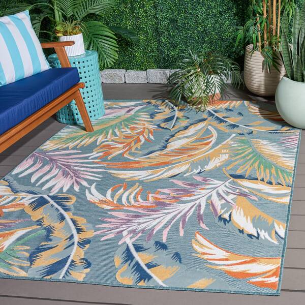 Cabana 4 x 6 Blue/Multi Leaf Area Rug
