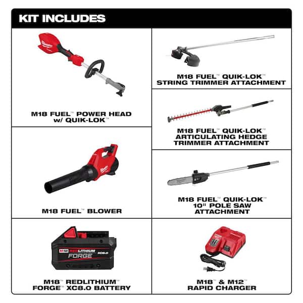 M18 FUEL 18V 16 in. Brushless Cordless QUIK-LOK String Trimmer/Blower Combo Kit w/ Pole Saw & Hedge Trimmer Attachments