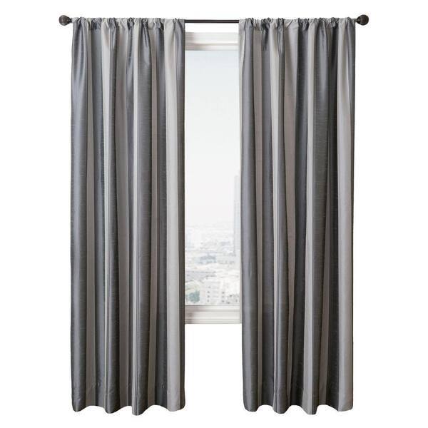 null Semi-Opaque Stripe Gunmetal Diplomat Rod Pocket Curtain - 55 in.W x 96 in. L