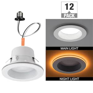 4 in. Adjustable CCT Integrated LED Recessed Light Trim with Night Light 625 Lumens Kitchen Remodel Wet Rated (12-Pack)