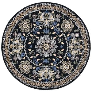 Micro-Loop Black/Green 5 ft. x 5 ft. Floral Border Round Area Rug