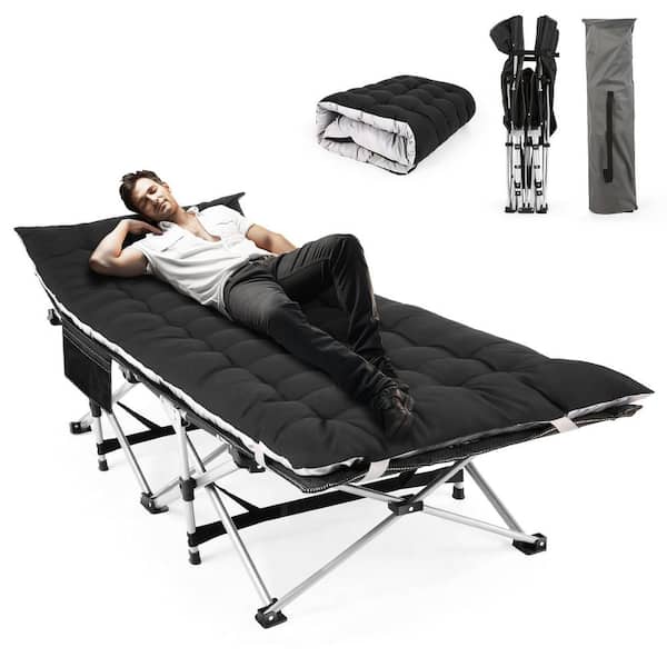 75 in. Oxford Fabric Heavy-Duty Folding Camping Cot for Outdoor Camping Travel Cot and Cot Pad with Carry Bag