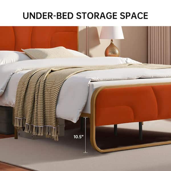 Ahokua Orange Frame Queen Size Soft Velvet Platform Bed with