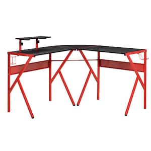 49.25 in. L-Shaped Black Red Particleboard Computer Desk Corner Gaming Table for Office Writing