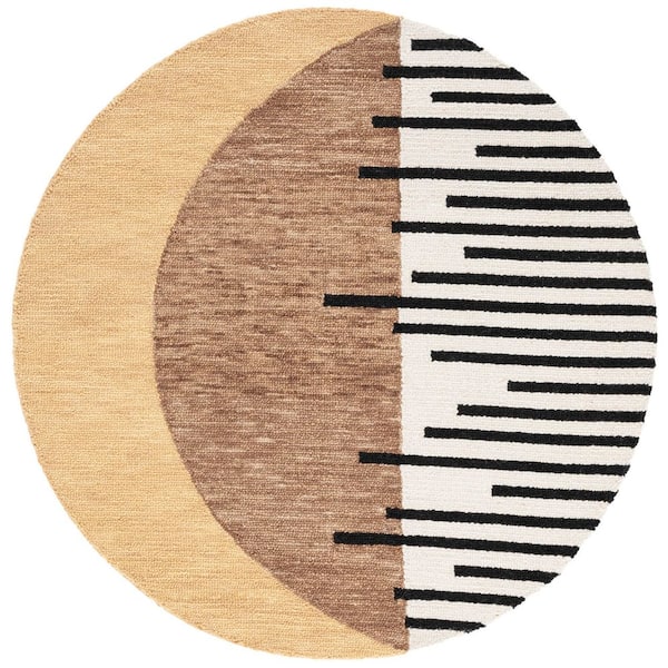 Novelty 4 ft. x 4 ft. Brown/Beige Two-Tone Striped Round Area Rug