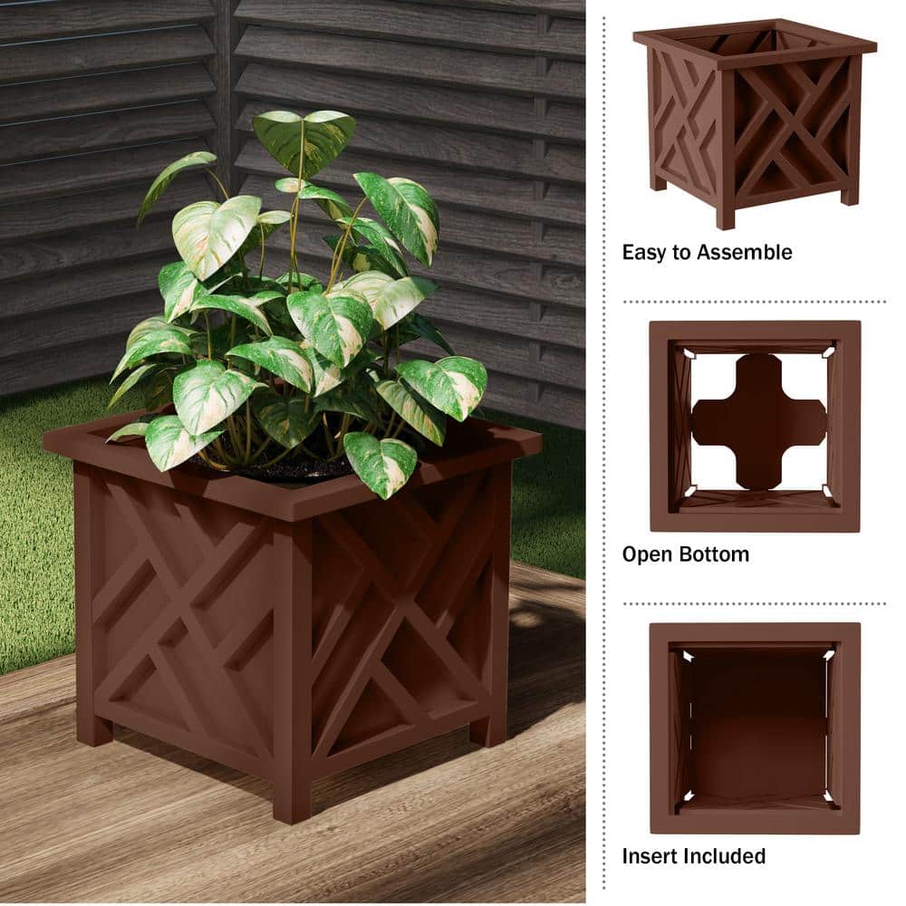 Brown Polypropylene Outdoor Lattice Design Planter Box, 14.75-Inch