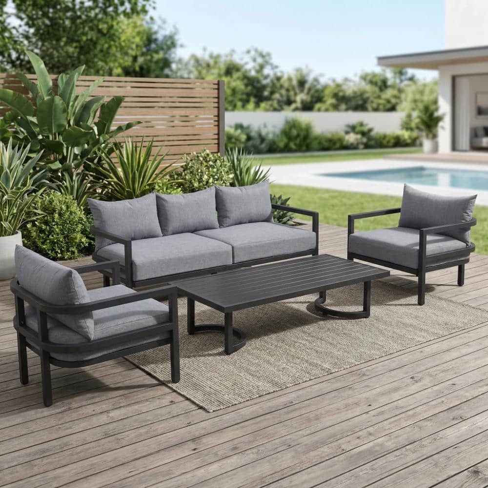 5-Piece Outdoor Patio Furniture Sectional Sofa Set with Gray Cushions and Pillows price history on PriceWatchPro