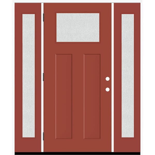 Steves & Sons Legacy 64 in. x 80 in. 1/4 Toplite Rain Glass RHOS Primed MoroccoRed Finish Fiberglass Prehung Front Door w/Dbl 12 in.SL