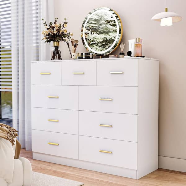 White 9-Drawer 47. 24 in. Wide Chest of Drawers