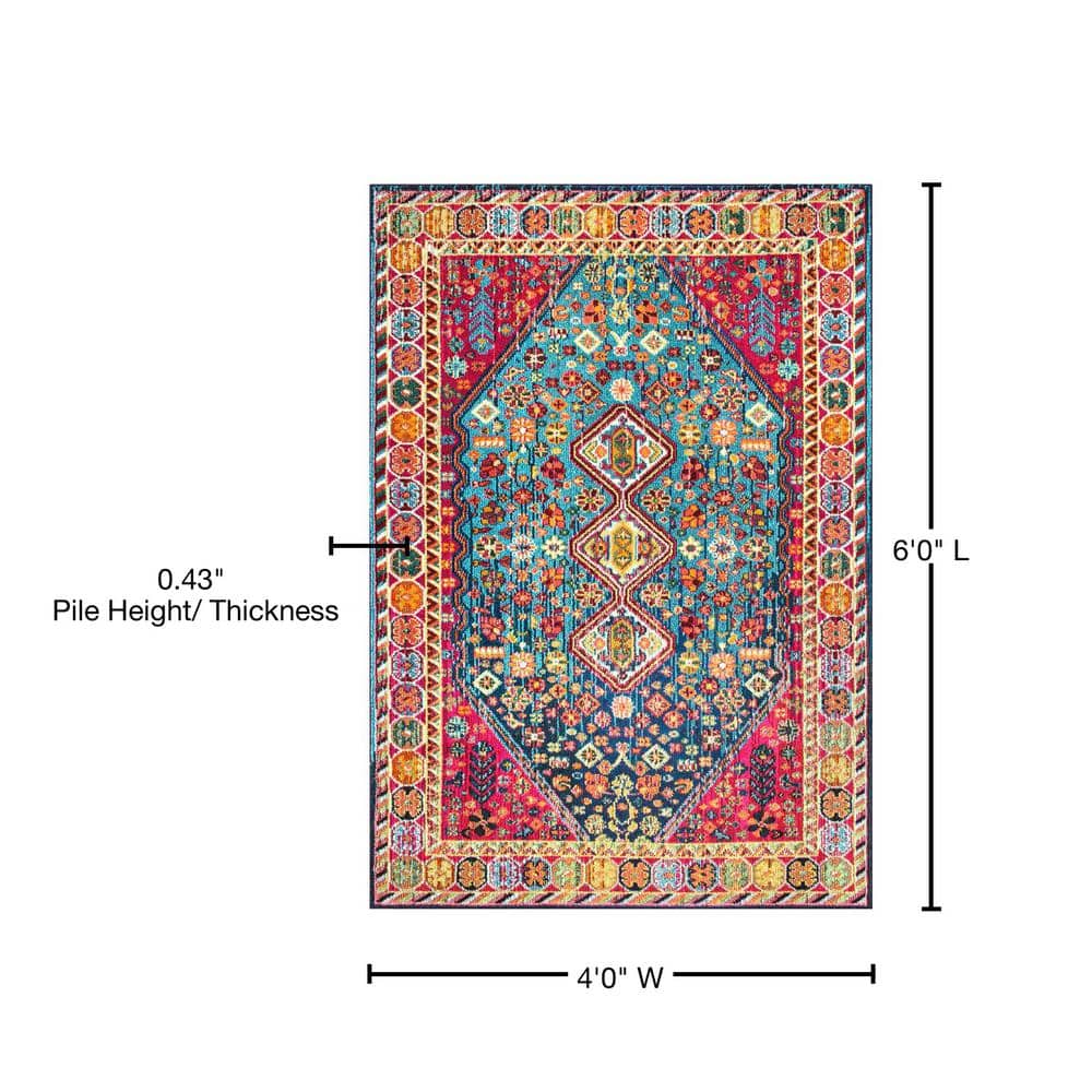 Vibrant Medallion 4'x6' Multi-Color Synthetic Easy-Care Area Rug