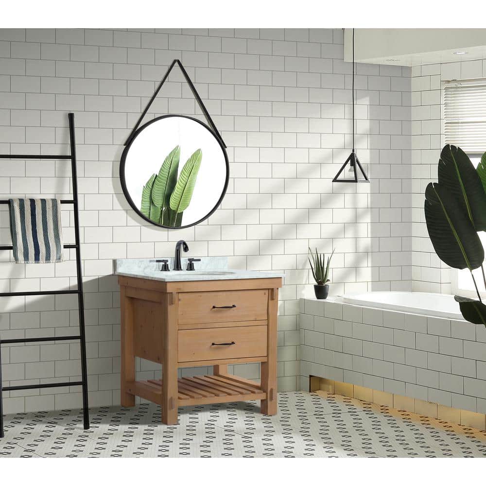 Marina Driftwood 30" Solid Wood Bathroom Vanity with Marble Top