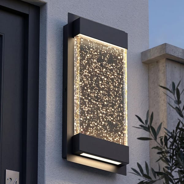 Artika Essence Glow Box Black Modern Bubble Glass Integrated LED Exterior Hardwired Garage and Porch-Light Lantern Sconce GB390L-HDBL