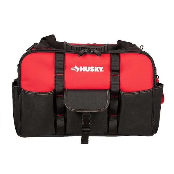 18 in. 32-Pocket Red Tool Duffle Bag with Rubber Handles