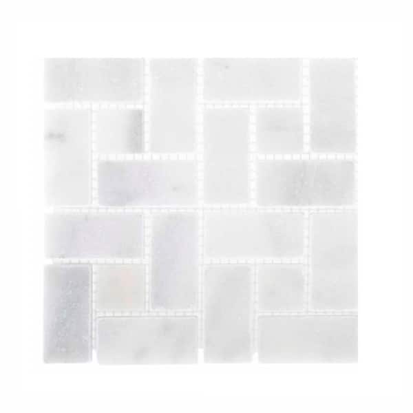 Jeffrey Court Take Home Tile Sample - Ice Blocks 4.5 in. x 4.5 in. White Honed Marble Mosaic