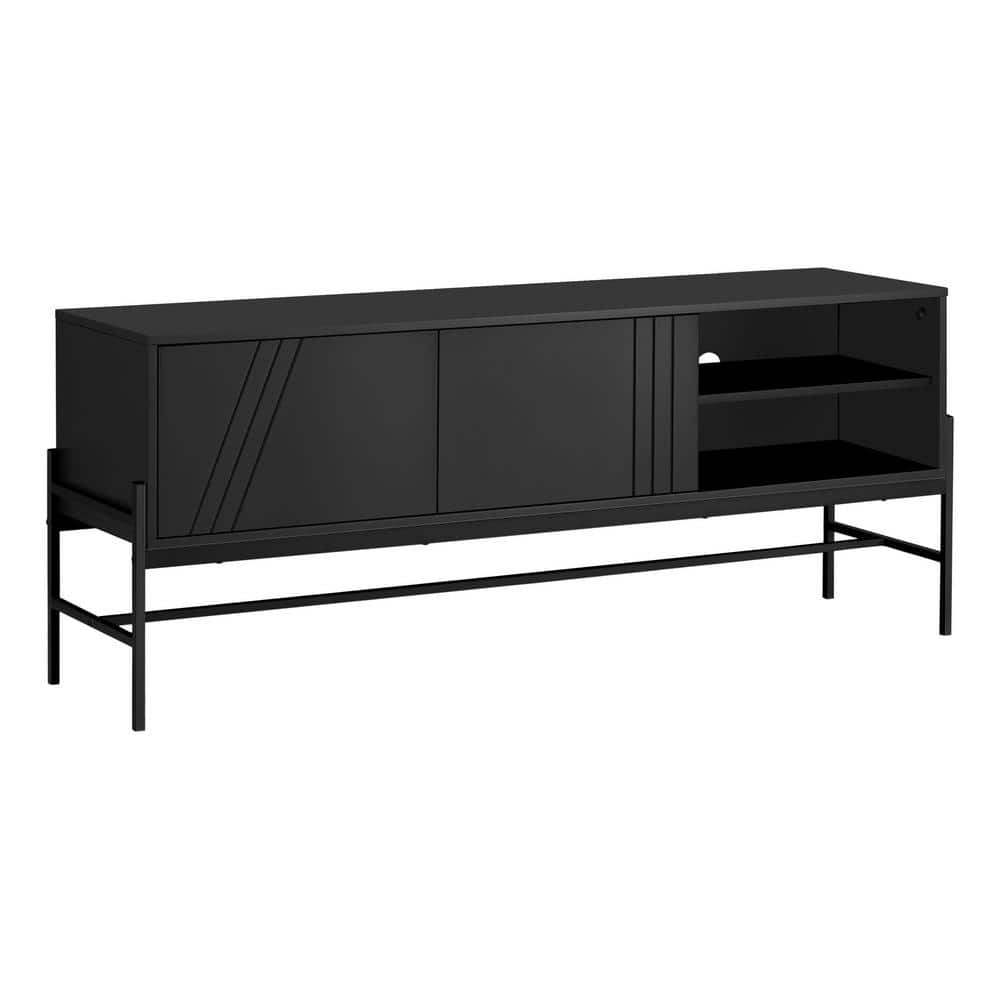 Black TV Stand Fits TVs up to 65-75 in. with Cabinets, Shelves and ...