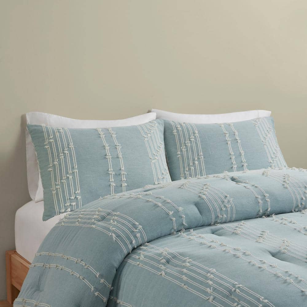 Aqua Cotton Jacquard Reversible Full Comforter Set