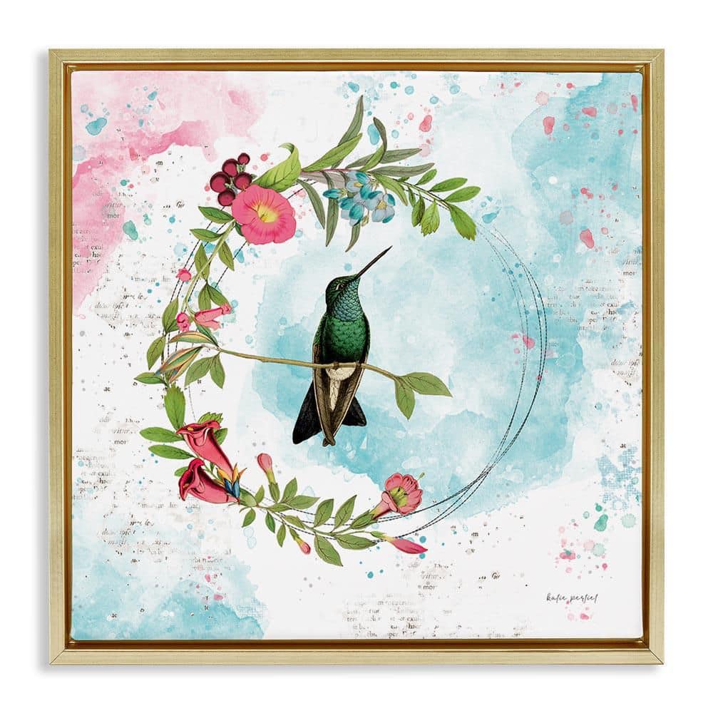 Hummingbird within Wreath by Katie Pertiet Gold Floater Frame Animal Graphic Art Print 18 in. x 18 in. price history on PriceWatchPro