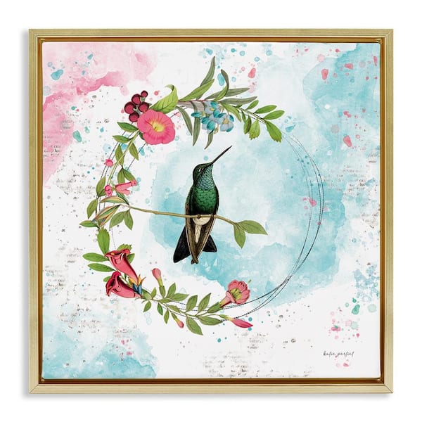 Stupell Industries Hummingbird within Wreath by Katie Pertiet Gold Floater Frame Animal Graphic Art Print 18 in. x 18 in.