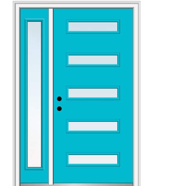 MMI Door 53 in. x 81.75 in. Davina Low-E Glass Right-Hand 5-Lite Modern Painted Fiberglass Smooth Prehung Front Door w/ Sidelite