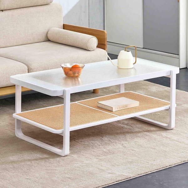 Modern 45.28 in. White Rectangle Wood Coffee Table