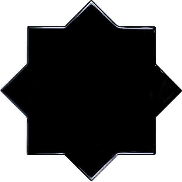 Apollo Tile Siena Black 5.35 in. x 5.35 in. Glossy Ceramic Star-Shaped Wall and Floor Tile Sample (0.2 Sq. ft./case) (1-pack)