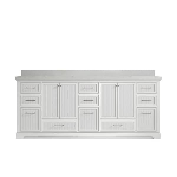 Willow Collections Alys 84 in. W x 22 in. D x 36 in. H Double Sink Bath Vanity in White with 2 in. Carrara Qt. Top
