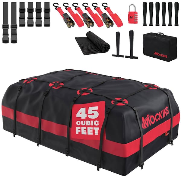 Mockins 45 cu. ft. Red Waterproof Roof Top Cargo Bag (75 in. x 48 in. x 22 in.) with Mat, Straps, Hooks, Lock  and Carry Cas