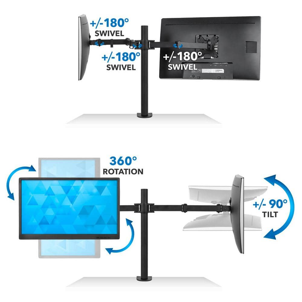 ErgoFlex Black Steel Dual Monitor Desk Mount, Full-Motion 19"-32"